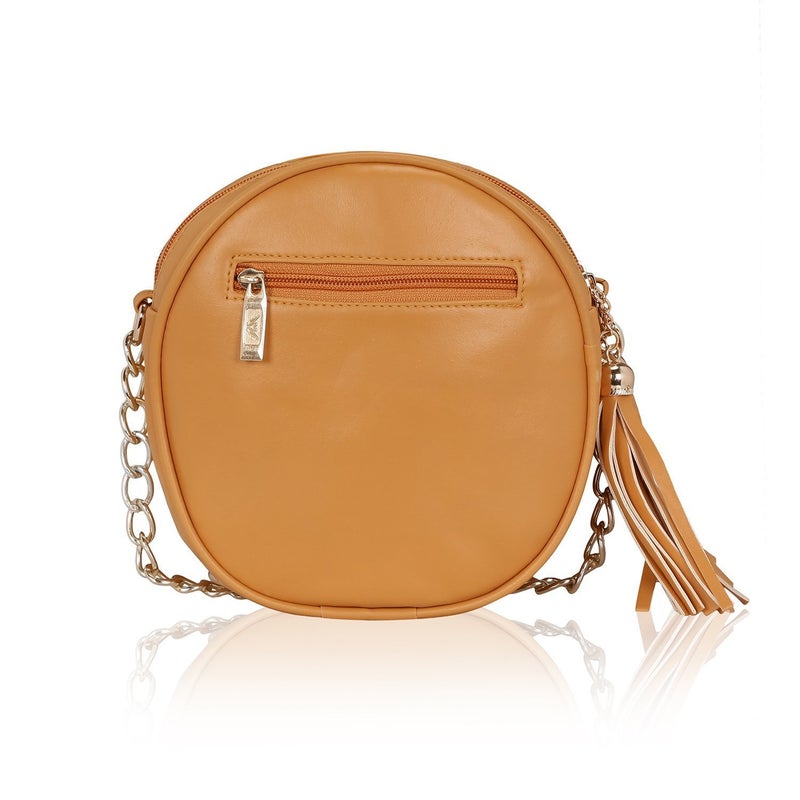 KLEIO Women's Stylish Round Double Compartment Laser Cut Cross Body Sling Bag with Tassel - Image 3